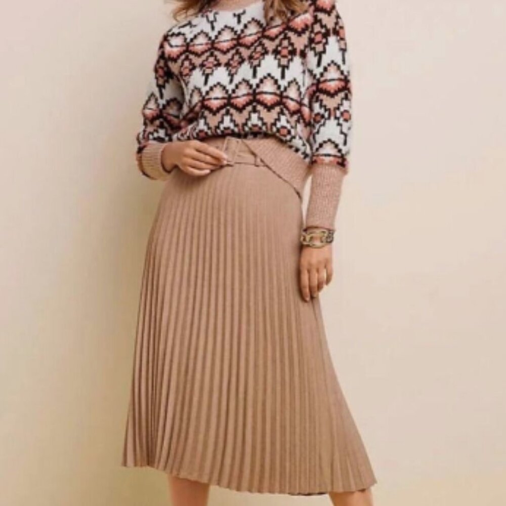 Ann Taylor Aztec Geometric Print Sweater Pink Nude Block Small Like New - Picture 4 of 15